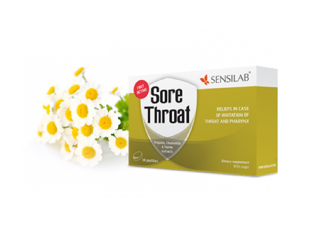 SensiLab Pastile Sore Throat cu mușețel pentru gat